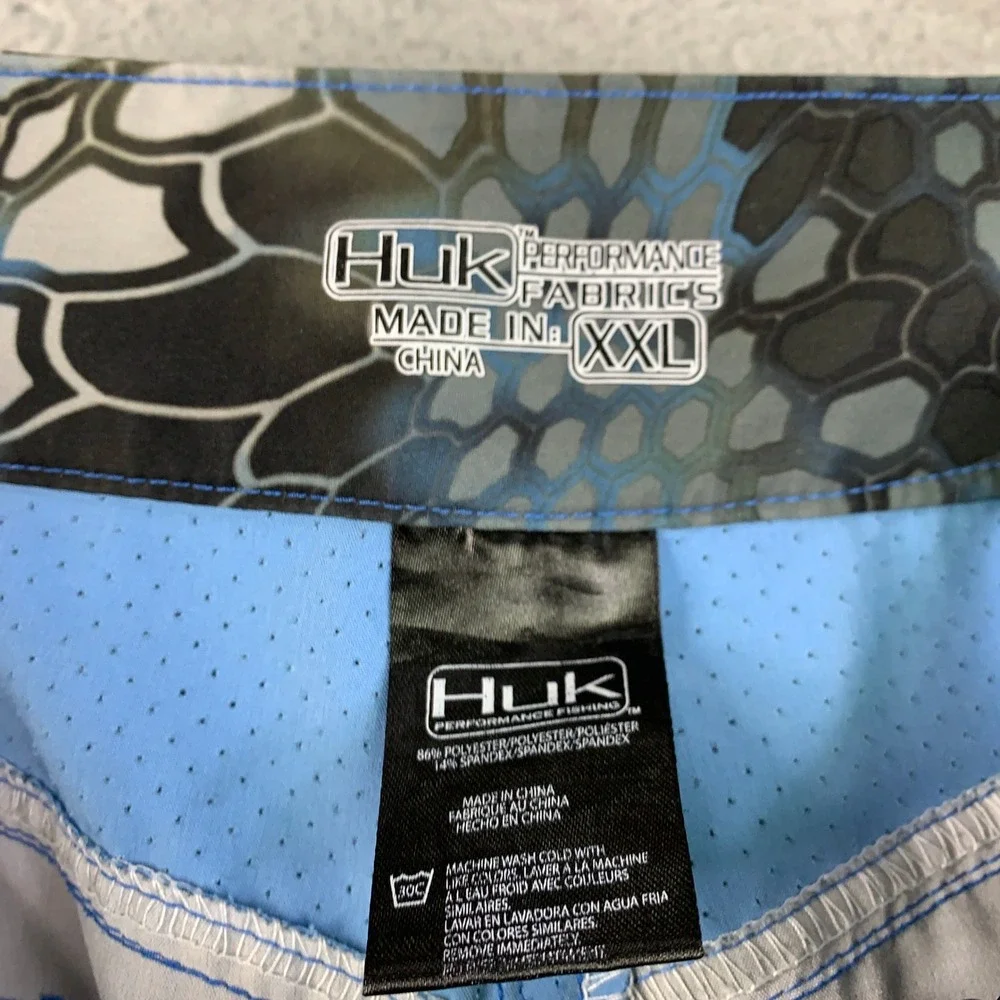 Huk Kryptek Neptune Pursuit Boardshorts Mens XXL Blue Camo Fishing Water Shorts